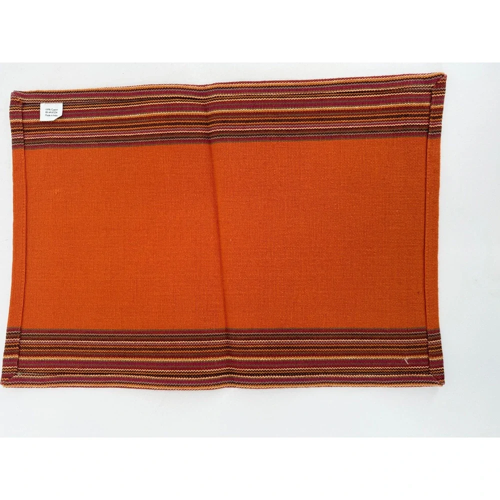 Royal Norfolk Linens Placemat‎ Solid Stripe Orange Woven Cotton New lot of 4
